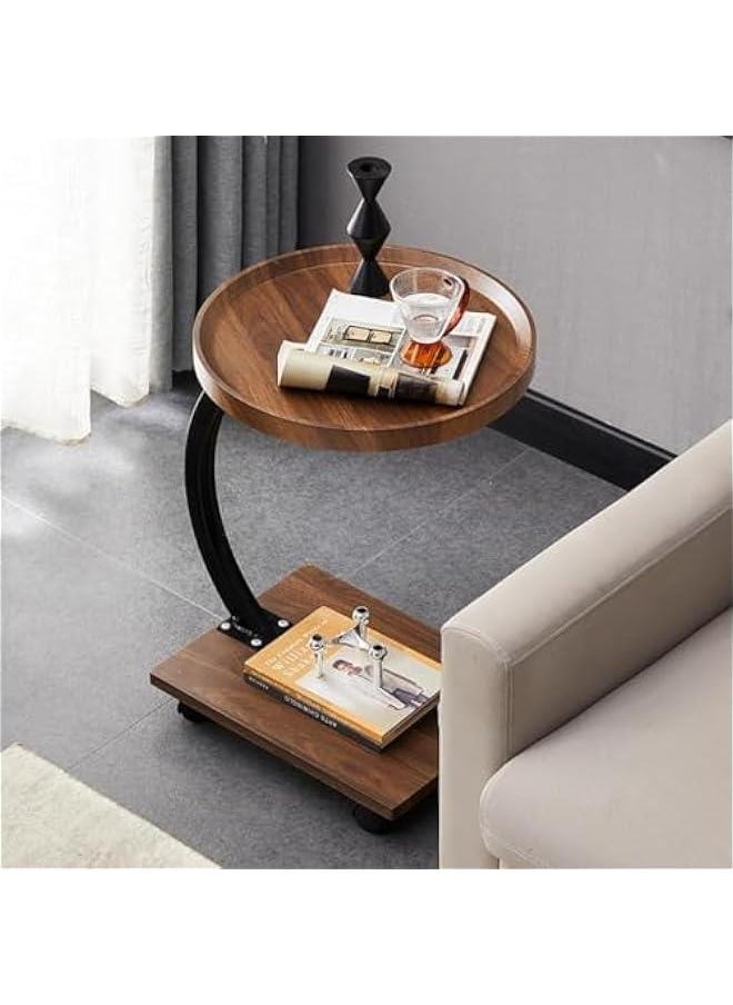 HOOKOR Sofa End Table, Narrow Side Table C Shaped Sofa Side Table with Metal Frame, Coffee Snack Couch Table for Living Room, Bedroom, Bedside (Round)  - Image 2