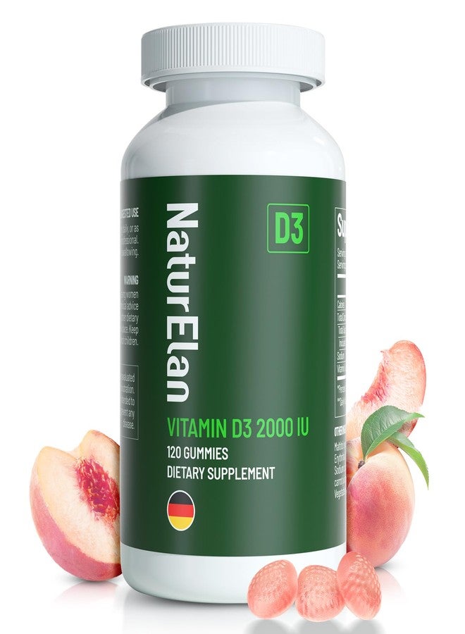 NaturElan حلوى فيتامين د3 - 120 قطعة، 2000 وحدة دولية من فيتامين د3 لكل قطعة، خالية من السكر، تعزز صحة العظام والمزاج ووظائف الجهاز المناعي، تم اختبارها من قبل جهة خارجية، بنكهة الخوخ اللذيذة، نباتية وخالية من الغلوتين، 120 حصة - Image 1