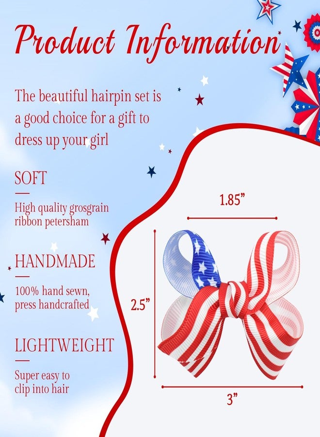 ONENINEDREAM 4th of July Baby Hair Clip American Flag Bow Patriotic Star Alligator Clip for Newborn Toddler 4th of July Hair Accessories for Kid Blue Red Bow - Image 4