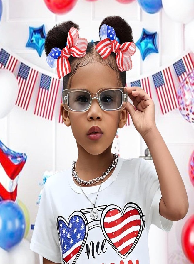 ONENINEDREAM 4th of July Baby Hair Clip American Flag Bow Patriotic Star Alligator Clip for Newborn Toddler 4th of July Hair Accessories for Kid Blue Red Bow - Image 3