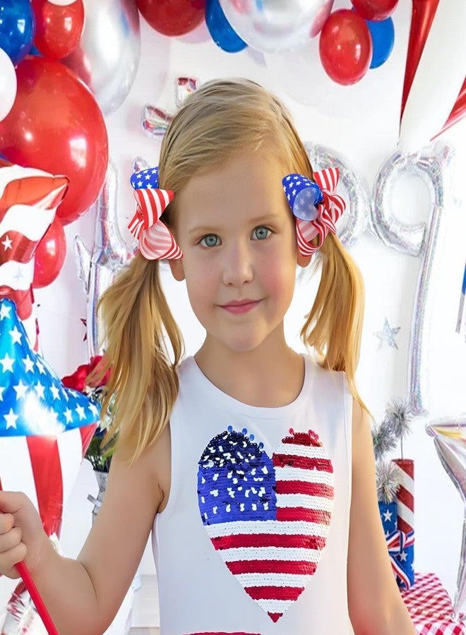ONENINEDREAM 4th of July Baby Hair Clip American Flag Bow Patriotic Star Alligator Clip for Newborn Toddler 4th of July Hair Accessories for Kid Blue Red Bow - Image 2
