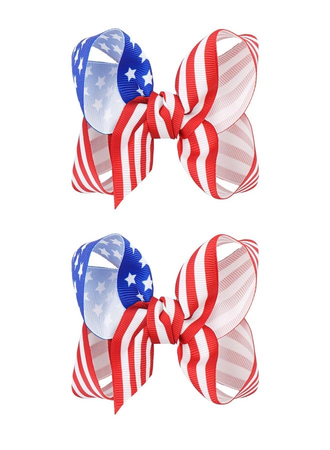 ONENINEDREAM 4th of July Baby Hair Clip American Flag Bow Patriotic Star Alligator Clip for Newborn Toddler 4th of July Hair Accessories for Kid Blue Red Bow - Image 1