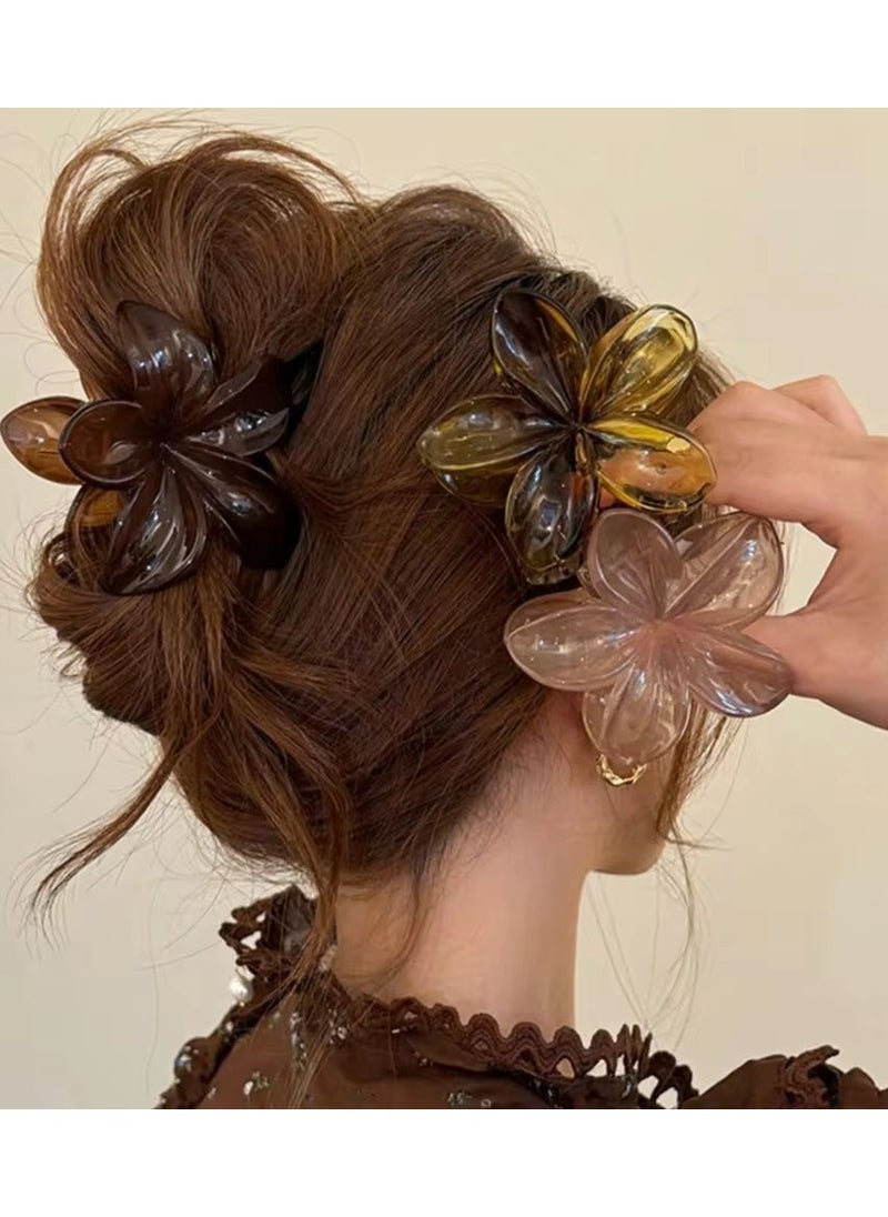 Goolsky 3PC Women's Princess Laser Mermaid Flower Hair Clips, Lightweight Plastic, Large, Brown, Beige, Fashion,  - Image 1