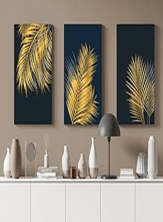 Home gallery Canvas wall art, abstract framed portrait of golden palm and tropical leaves 60x40cm