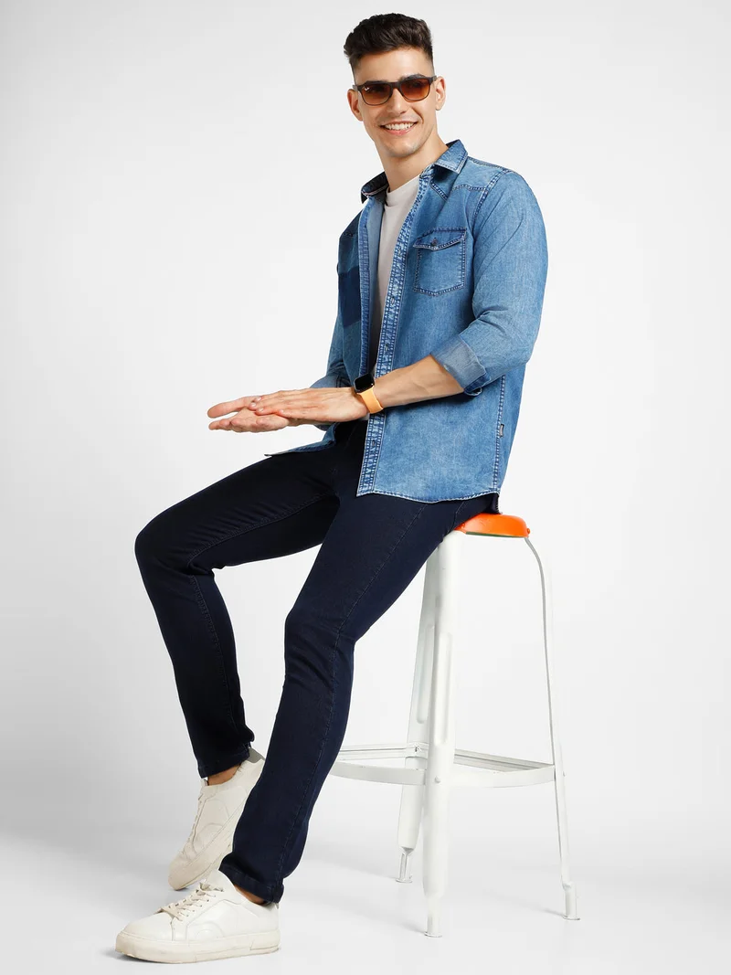 Urbano Fashion  Urbano Fashion Men's Navy Blue Slim Fit Washed Jeans Stretchable for Men | Best Price UAE