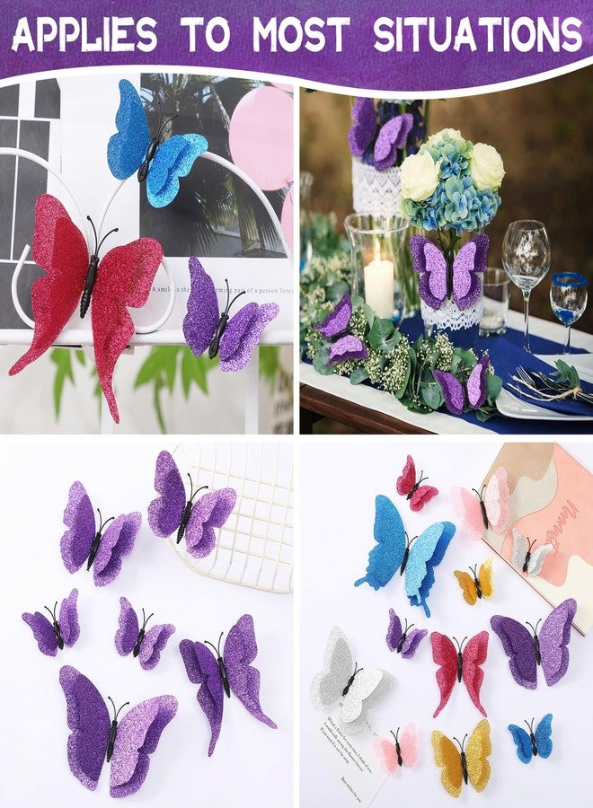 LiveGallery 36pcs Removable 3D Double Side Wings Butterfly Wall Stickers DIY Glittering Twinkle Butterflies Wall Decals Butterfly Wall Art Decor Decoration for Home Kids Bedroom Nursery (Purple) - Image 4