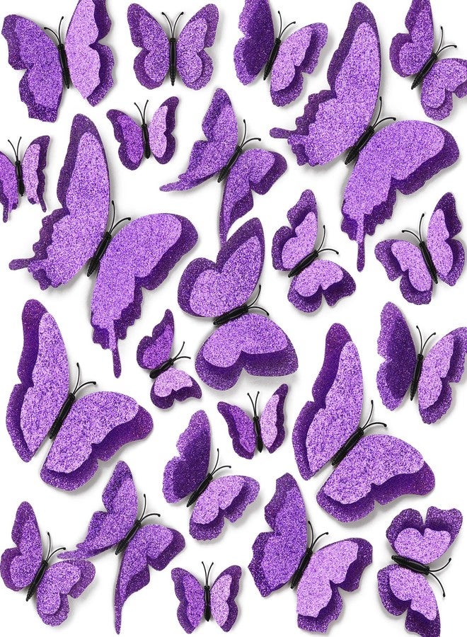 LiveGallery 36pcs Removable 3D Double Side Wings Butterfly Wall Stickers DIY Glittering Twinkle Butterflies Wall Decals Butterfly Wall Art Decor Decoration for Home Kids Bedroom Nursery (Purple) - Image 1