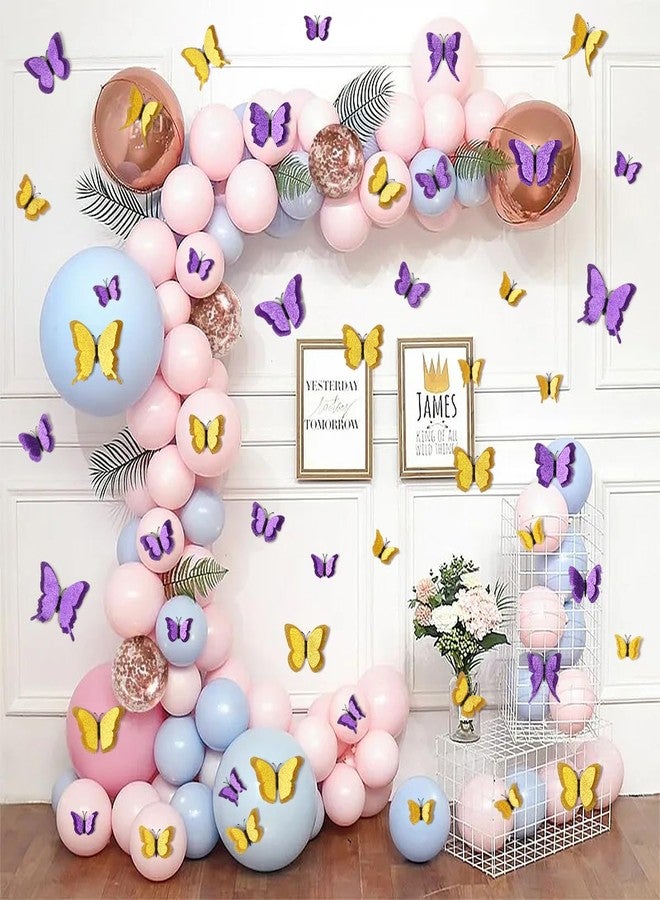 LiveGallery 36pcs Removable 3D Double Side Wings Butterfly Wall Stickers DIY Glittering Twinkle Butterflies Wall Decals Butterfly Wall Art Decor Decoration for Home Kids Bedroom Nursery (Purple) - Image 5