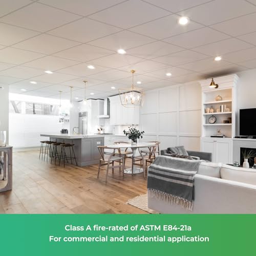 STICKGOO Smooth Drop Ceiling Tiles 2ft x 2ft, PVC Ceiling Tile 24 x 24in - Waterproof, Fire-Rated to Prevent Breakage - Package of 12 Tiles Cover 48 Sq. Ft, White - Image 3