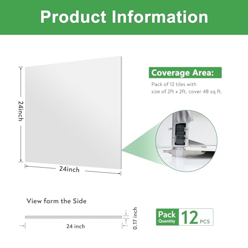 STICKGOO Smooth Drop Ceiling Tiles 2ft x 2ft, PVC Ceiling Tile 24 x 24in - Waterproof, Fire-Rated to Prevent Breakage - Package of 12 Tiles Cover 48 Sq. Ft, White - Image 5