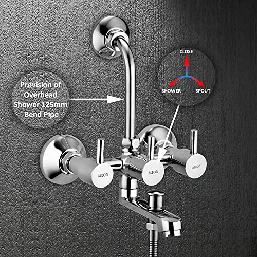 ALTON GRCL3915 Brass 3-IN-1 Wall Mixer With Provision For Over Head Shower and Hand Shower with190mm Long Bend Pipe (Chrome) - Image 4
