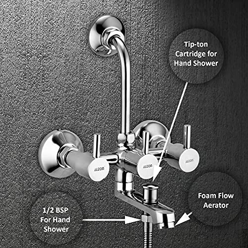 ALTON GRCL3915 Brass 3-IN-1 Wall Mixer With Provision For Over Head Shower and Hand Shower with190mm Long Bend Pipe (Chrome) - Image 5