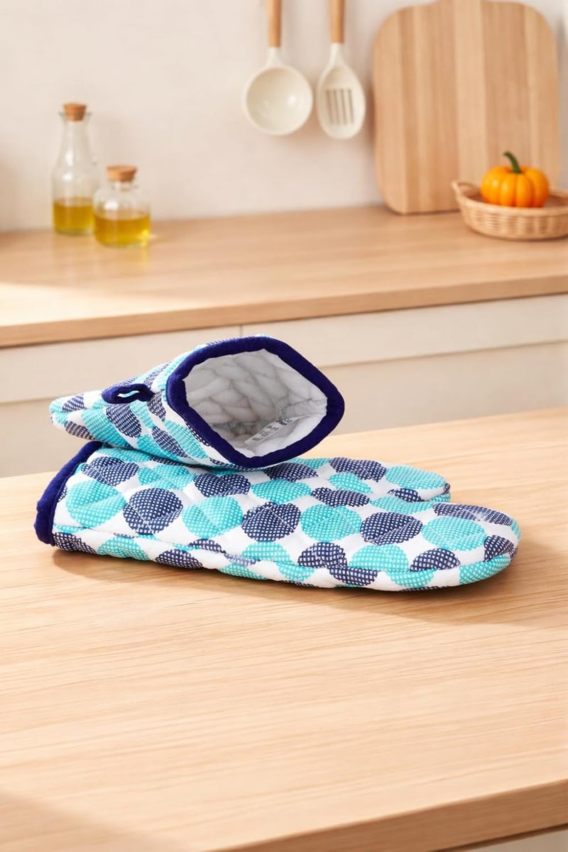 CRAZYWEAVES Oven Glove for Micro Oven Heat Proof Gloves for Cooking kitcen in Home Hotels for Oven Mitten Set (Blue Print) - Image 2