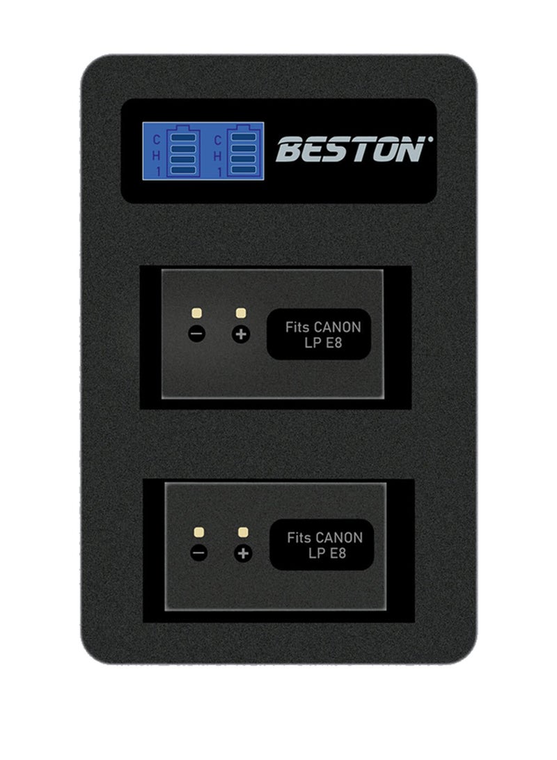 BESTON Beston Charger Double Ports for Canon E8 Batteries: Dual charging ports for Canon E8 batteries, ensuring you have ample power for extended shoots. - Image 1