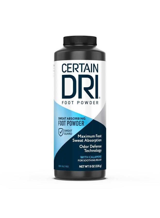 Certain Dri Foot Powder for Men & Women - Talc-Free, Maximum-Sweat Absorption & Odor Control - Calamine-Infused, Anti-Friction Formula - Gentle on Sensitive Skin - Shoe Deodorizer - 8 oz - Image 1