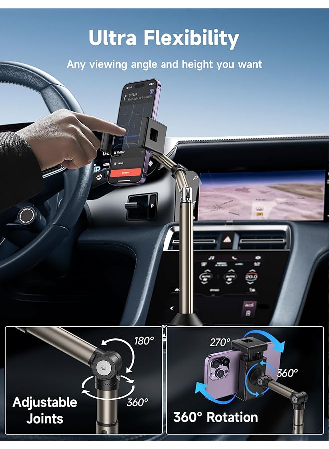 جيسوس حامل أكواب للسيارة - حامل معدني طويل الذراع فائق الثبات للهواتف - قابل للتعديل لأجهزة iPhone وSamsung وGoogle - Image 3