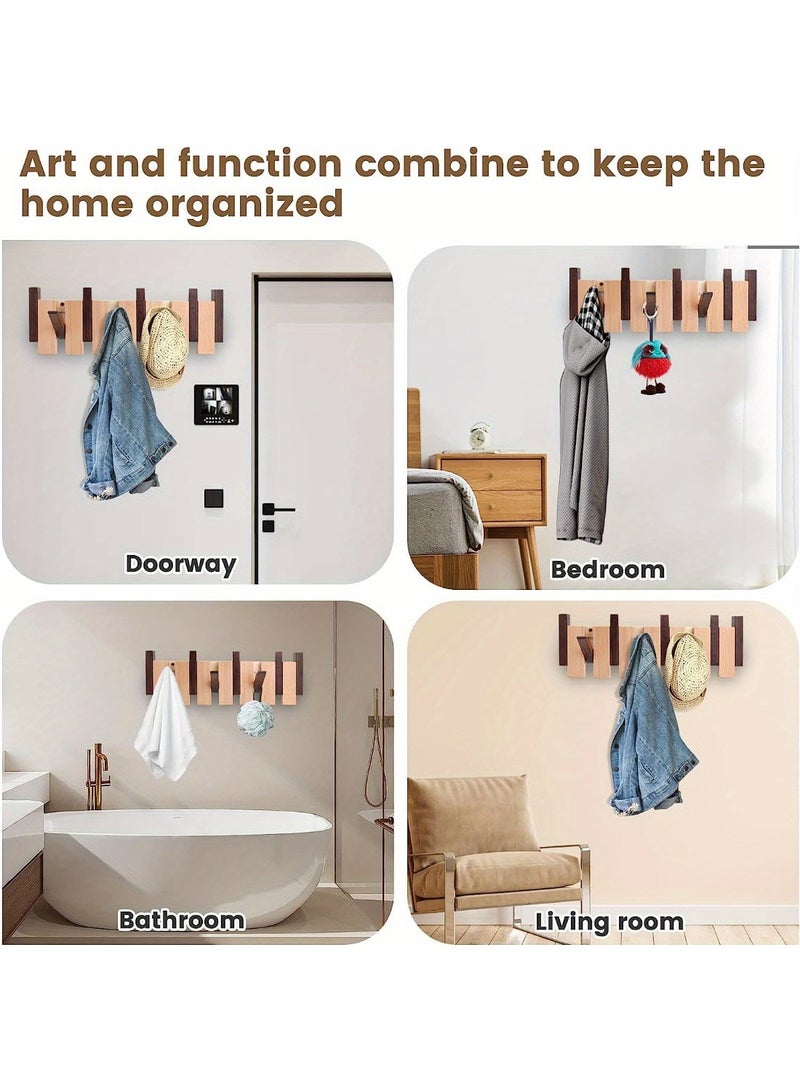 uoobox 8 Hooks Wall Mounted Coat Rack Hooks Piano Key Hangers Natural Solid Wood Hanger Non-Woven Fabric Clothes Hangers for Closet, Kitchen, Bedroom, Bathroom, Entryway (Walnut-Beech) - Image 4