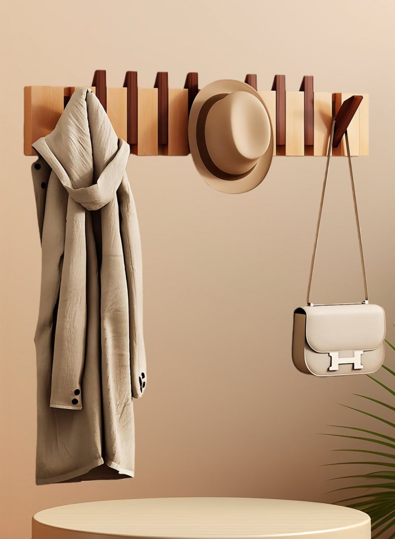 uoobox 8 Hooks Wall Mounted Coat Rack Hooks Piano Key Hangers Natural Solid Wood Hanger Non-Woven Fabric Clothes Hangers for Closet, Kitchen, Bedroom, Bathroom, Entryway (Walnut-Beech) - Image 1