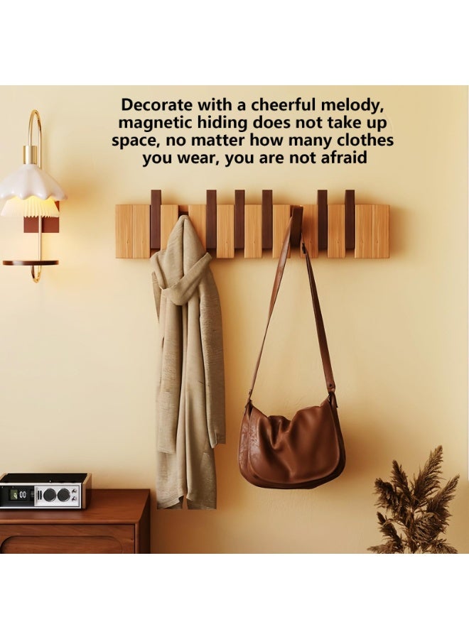 uoobox 8 Hooks Wall Mounted Coat Rack Hooks Piano Key Hangers Natural Solid Wood Hanger Non-Woven Fabric Clothes Hangers for Closet, Kitchen, Bedroom, Bathroom, Entryway (Walnut-Beech) - Image 2
