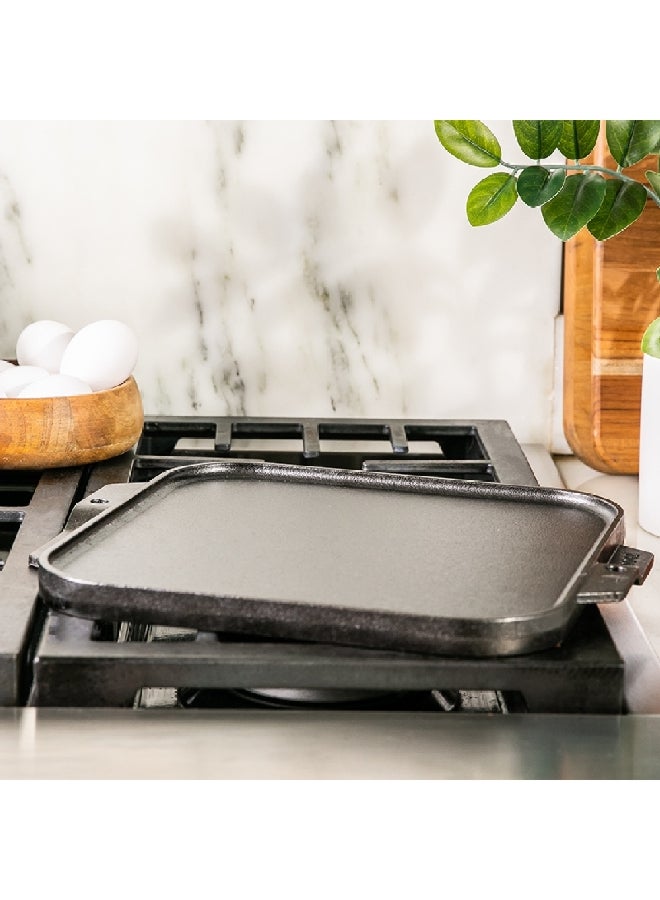 شواية/صينية صاج قابلة للعكس من الحديد الزهر المطلي بالزيت مع توزيع متساوي للحرارة، لون أسود مقاس 10.5 بوصة LSRG3 - Image 4