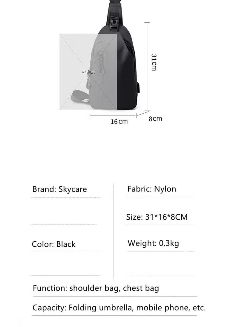 Skycare Men's Waterproof Sling Bag - Lightweight Crossbody Chest Pack for Travel/Cycling | 5L Anti-Theft Daypack with USB Port & Hidden Pockets | Slim Shoulder Backpack (Black) - Image 3