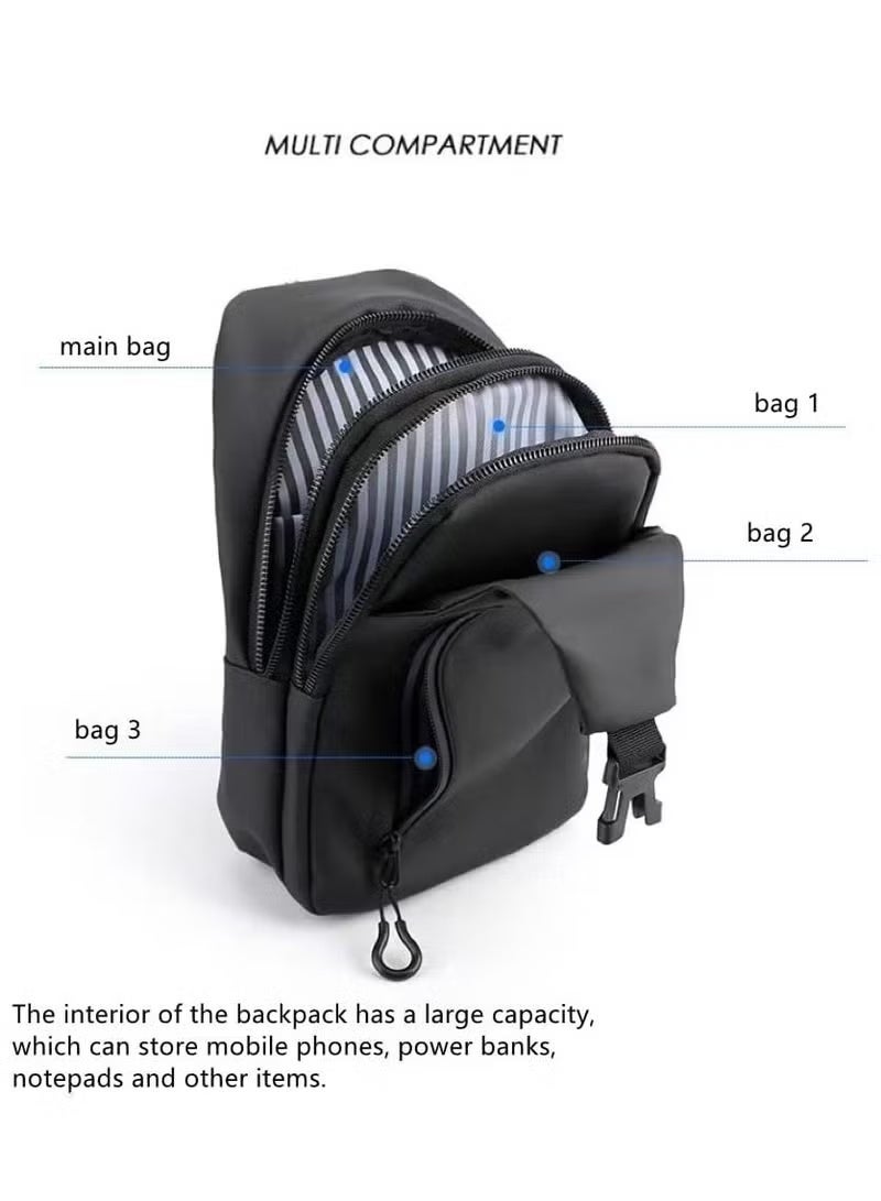 Skycare Men's Waterproof Sling Bag - Lightweight Crossbody Chest Pack for Travel/Cycling | 5L Anti-Theft Daypack with USB Port & Hidden Pockets | Slim Shoulder Backpack (Black) - Image 2