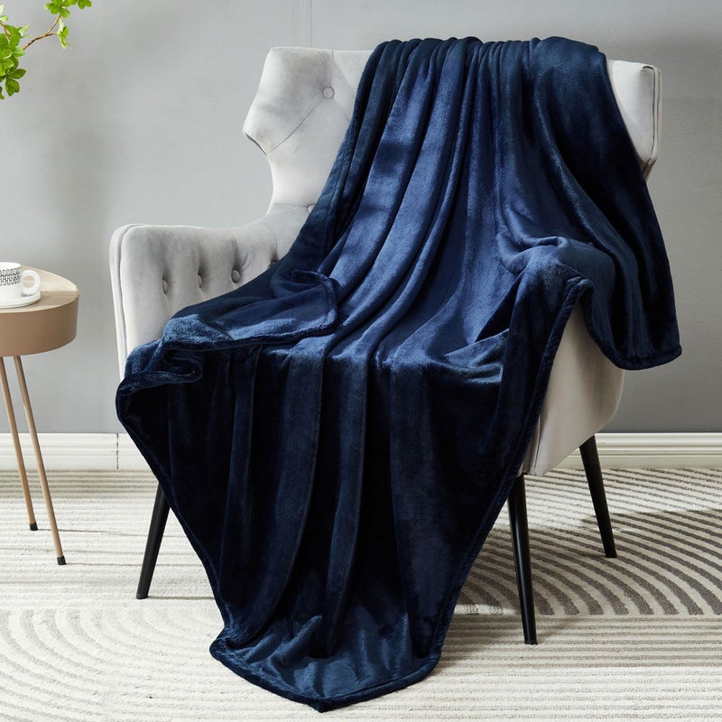 DREAMNINE Soft Cozy Plush Fleece Throw Blanket 50" x 60", Solid Shag Minky Lightweight Fuzzy Flannel Blanket for Bedroom, Luxury Washable Warm Velvet Blankets for Couch Sofa Pet, Breathable, Navy Blue - Image 1
