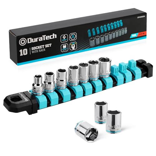 DURATECH مجموعة مفاتيح دوراتيك 3/8 بوصة، مجموعة مفاتيح مترية 10 قطع، مجموعات مفاتيح ميكانيكية مترية مع رف تخزين، مجموعة مفاتيح ضحلة 6 نقاط، 8 مم، 10 مم، 11 مم، 12 مم، 13 مم، 14 مم، 15 مم، 16 مم، 17 مم، 19 مم - Image 1