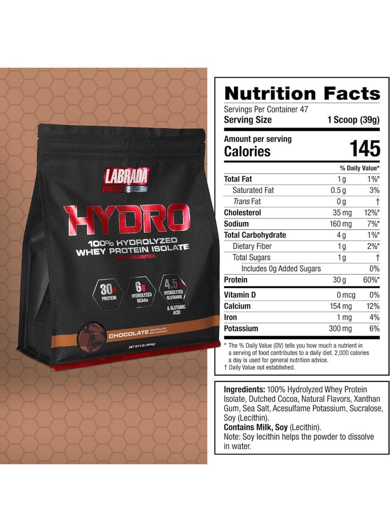 Labrada Hydro 100% Pure Hydrolyzed Whey Protein Isolate Powder, 4lb Chocolate - Image 2