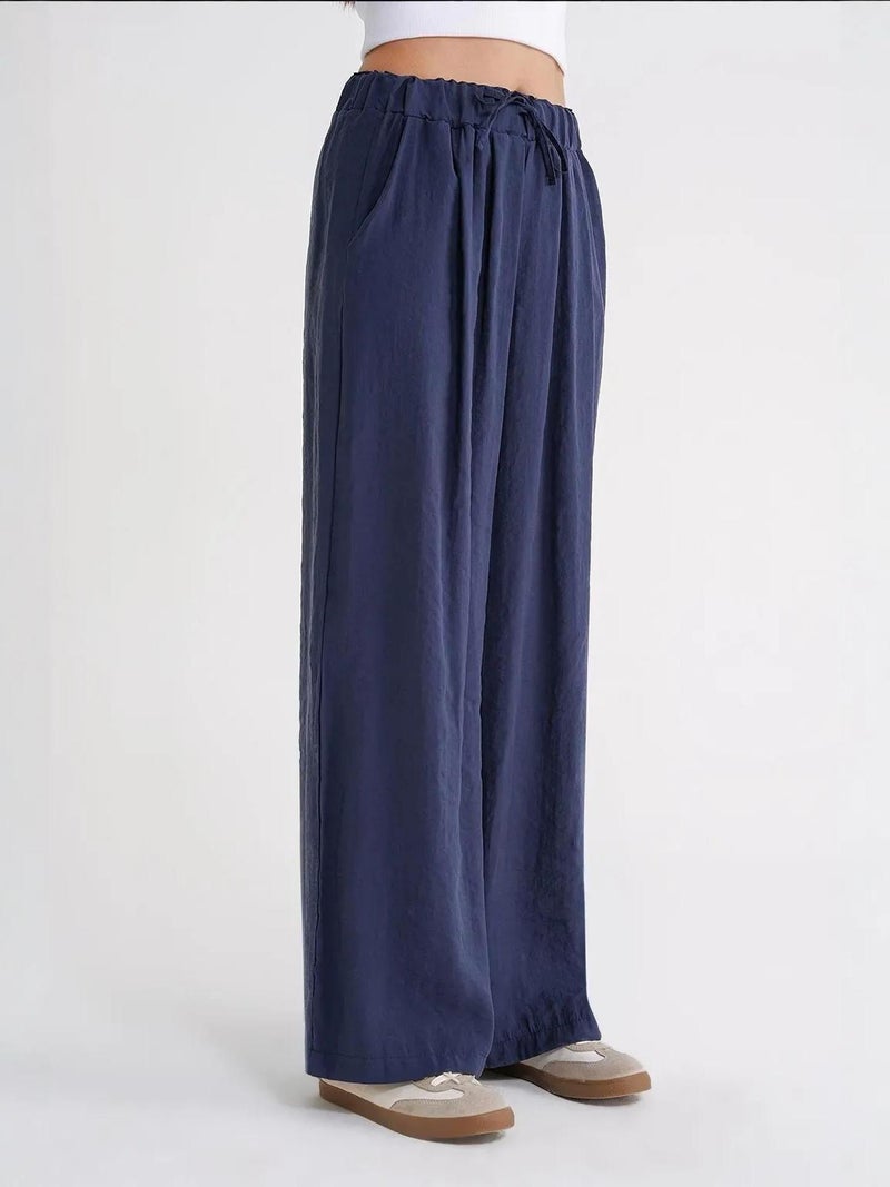 Mixray High Waist Modal Pleated Palazzo Pants with Drawstring - Image 5