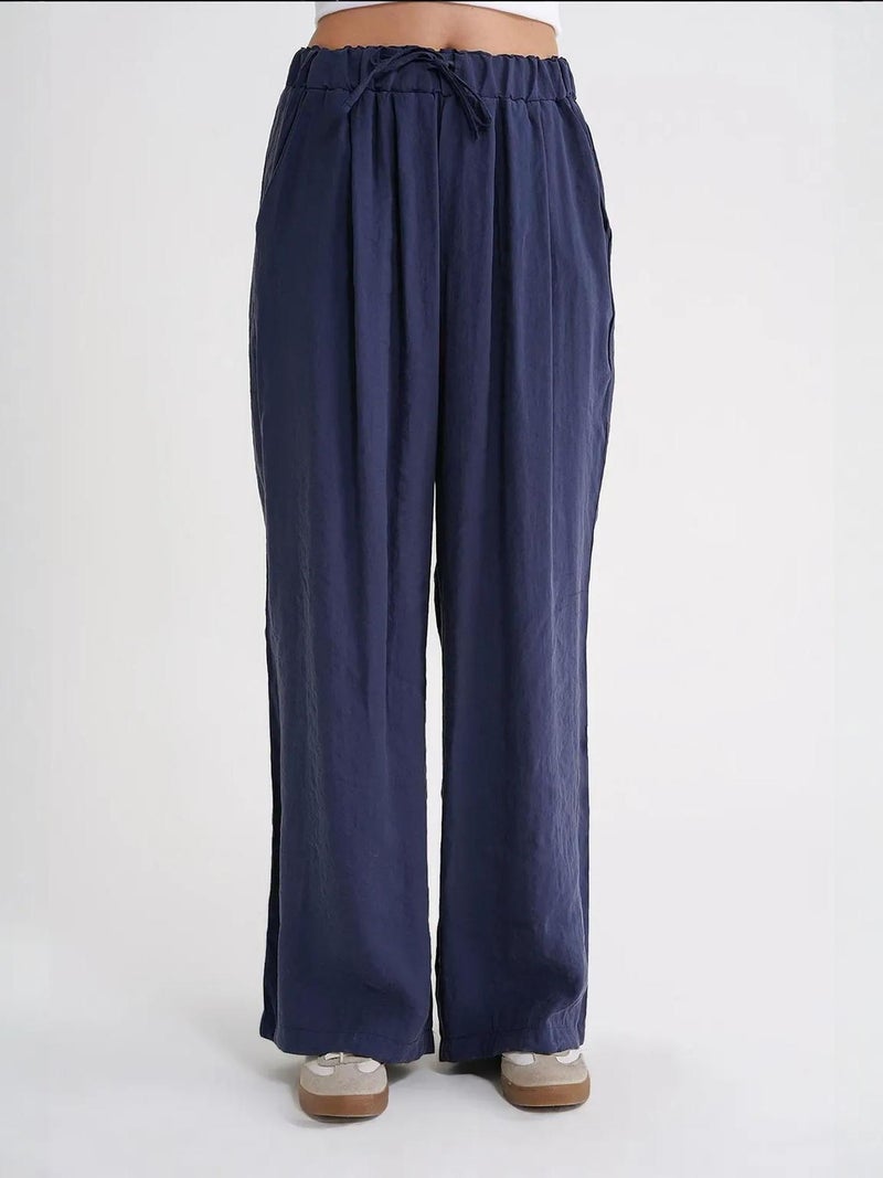 Mixray High Waist Modal Pleated Palazzo Pants with Drawstring - Image 4