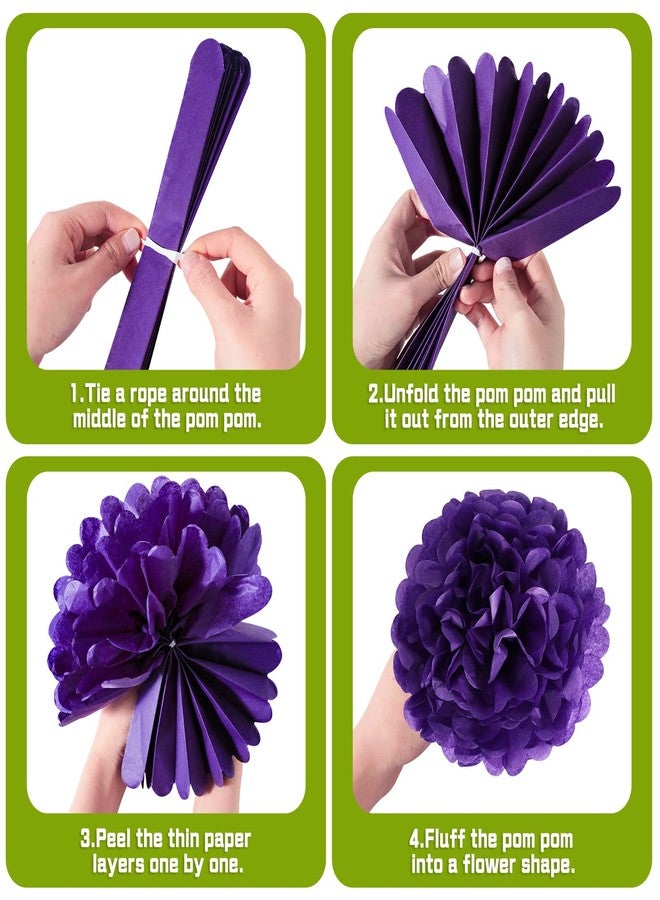 Lansian 32PCS Yellow Green Purple Pom Pom Flowers Party Decorations Hanging Tissue Paper Pom Poms Flowers Hanging Swirls Garland Tassel Mardi Gras Party Supplies - Image 4