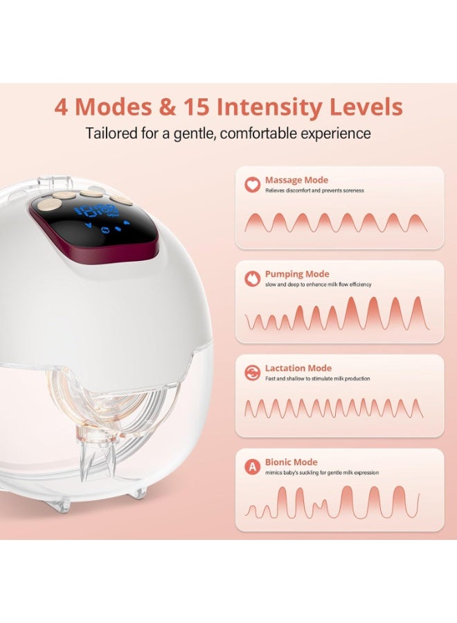 Gonice Hands Free Electric Breast Pump 4 Modes and 15 Levels Electric Breast Pumps with LED Display 180ml Breast Pump with Flanges 18/20/22/24mm (2 Pieces) - Image 2