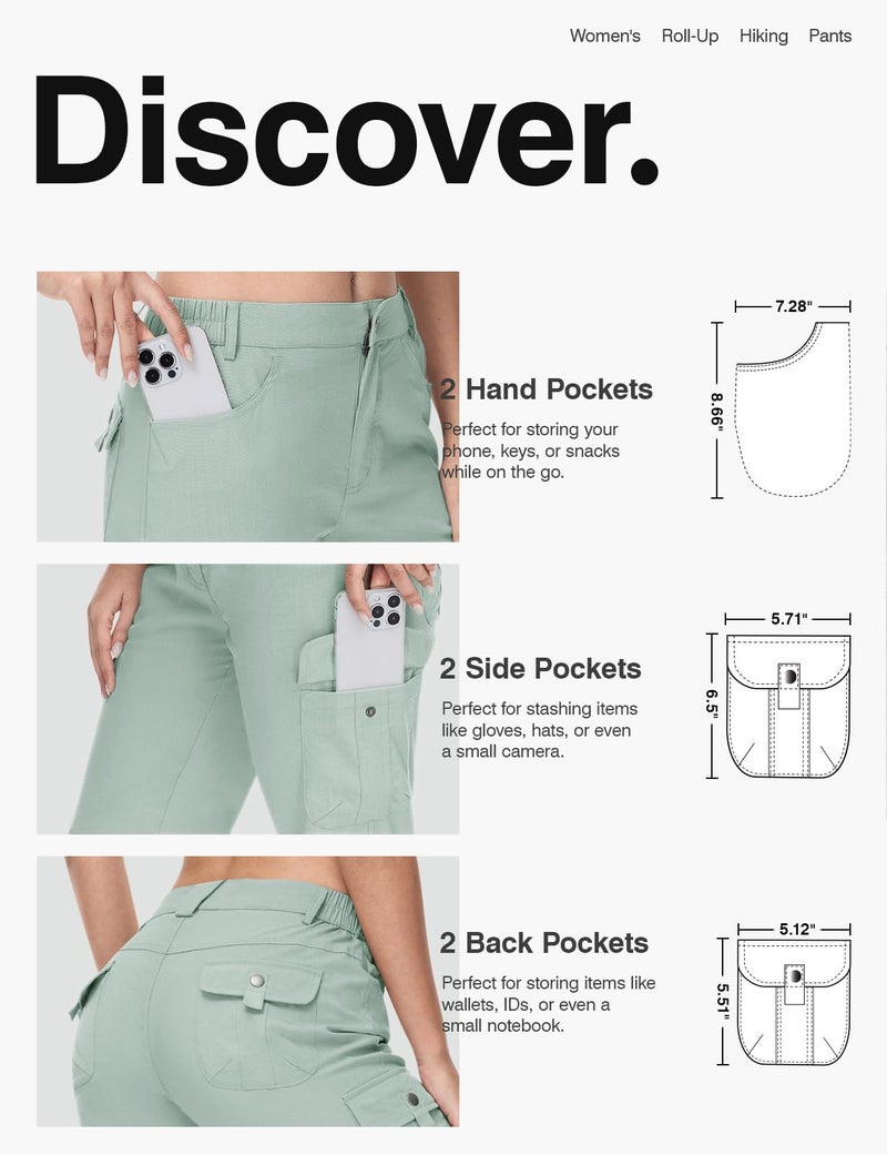 TBMPOY Women's Cargo Hiking Pants Quick Dry Convertible Lightweight Roll Up Pockets Travel Essentials Waterproof Work Blue M - Image 4