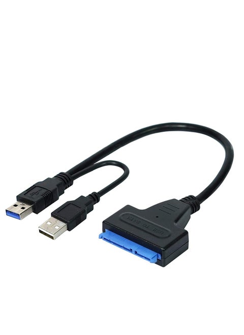 USB to SATA Adapter, USB 3.0 to SATA III Hard Drive Adapter Cable, SATA to USB 3.0 Adapter Cable for 2.5/3.5 inch SSD & HDD Dual USB with 12V/2A DC Port Black