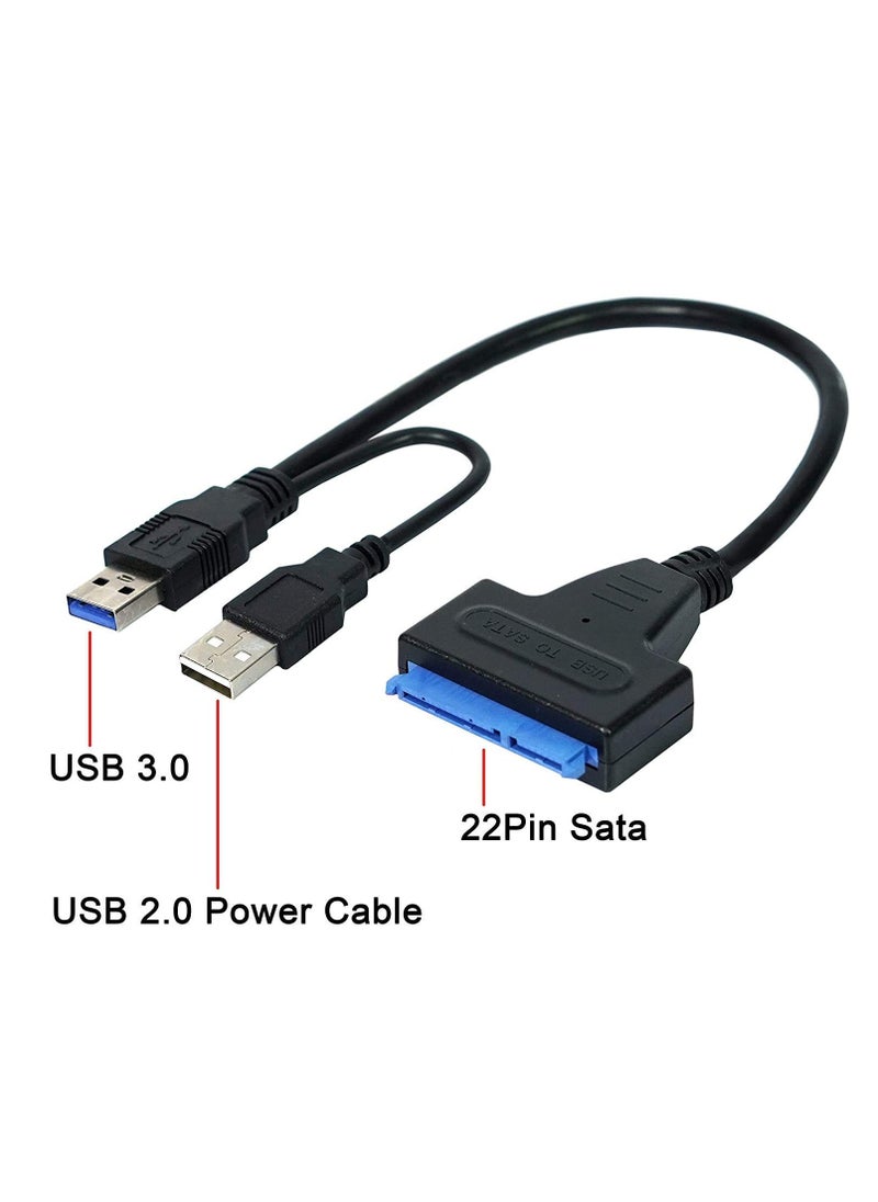 USB to SATA Adapter, USB 3.0 to SATA III Hard Drive Adapter Cable, SATA to USB 3.0 Adapter Cable for 2.5/3.5 inch SSD & HDD Dual USB with 12V/2A DC Port Black