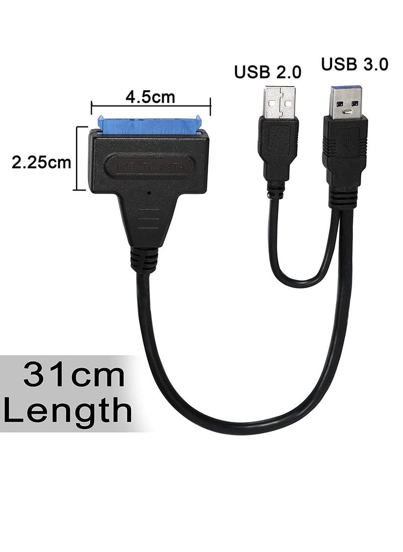 USB to SATA Adapter, USB 3.0 to SATA III Hard Drive Adapter Cable, SATA to USB 3.0 Adapter Cable for 2.5/3.5 inch SSD & HDD Dual USB with 12V/2A DC Port Black