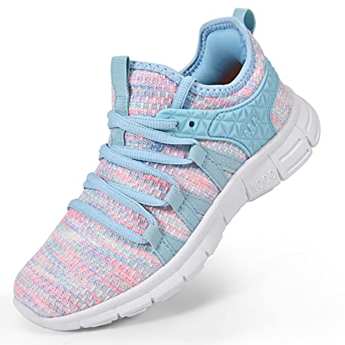 AOE Womens Fashion Walking Running Shoes Ultra Lightweight Breathable Mesh Tennis Shoes Non Slip Athletic Workout Gym Sneakers Blue Pink Lace 8women / 7men - Image 1