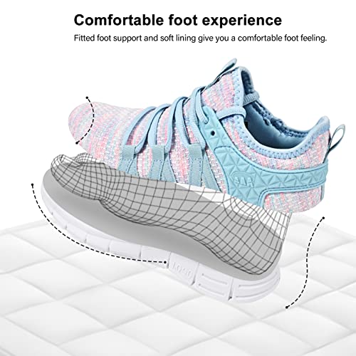 AOE Womens Fashion Walking Running Shoes Ultra Lightweight Breathable Mesh Tennis Shoes Non Slip Athletic Workout Gym Sneakers Blue Pink Lace 8women / 7men - Image 3