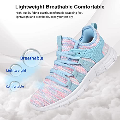 AOE Womens Fashion Walking Running Shoes Ultra Lightweight Breathable Mesh Tennis Shoes Non Slip Athletic Workout Gym Sneakers Blue Pink Lace 8women / 7men - Image 2