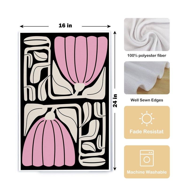 Qpenm Abstract Boho Pink and Beige Floral Kitchen Towels Set of 2, Retro 70s Groovy Floral Hand Towels for Bathroom Decor, Modern Minimalist Botanical Dish Tea Towels for Kitchen Decor, 16x24 Inch - Image 5