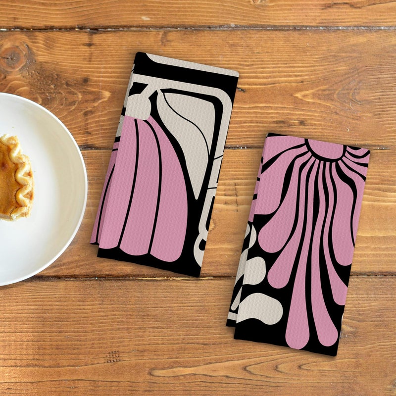 Qpenm Abstract Boho Pink and Beige Floral Kitchen Towels Set of 2, Retro 70s Groovy Floral Hand Towels for Bathroom Decor, Modern Minimalist Botanical Dish Tea Towels for Kitchen Decor, 16x24 Inch - Image 3
