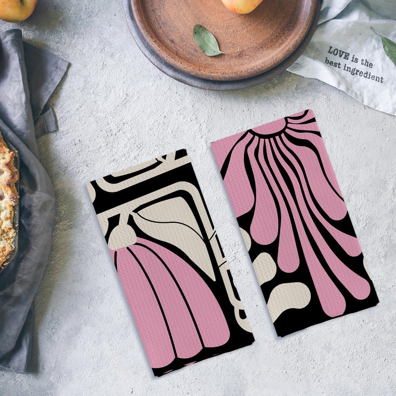 Qpenm Abstract Boho Pink and Beige Floral Kitchen Towels Set of 2, Retro 70s Groovy Floral Hand Towels for Bathroom Decor, Modern Minimalist Botanical Dish Tea Towels for Kitchen Decor, 16x24 Inch - Image 4