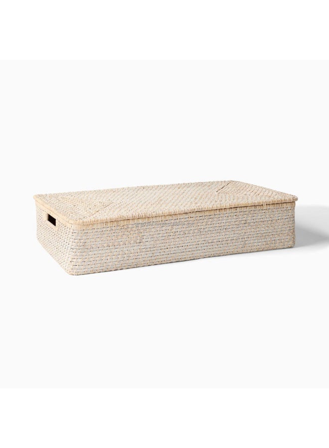 Homesmiths Rattan Under Bed Storage Basket with Lid – L 81 x B 43 x H 17 cm, Slim Flat Organizer for Clothes, Shoes, Linens & Household Items, Space-Saving Bedroom Storage - Image 1