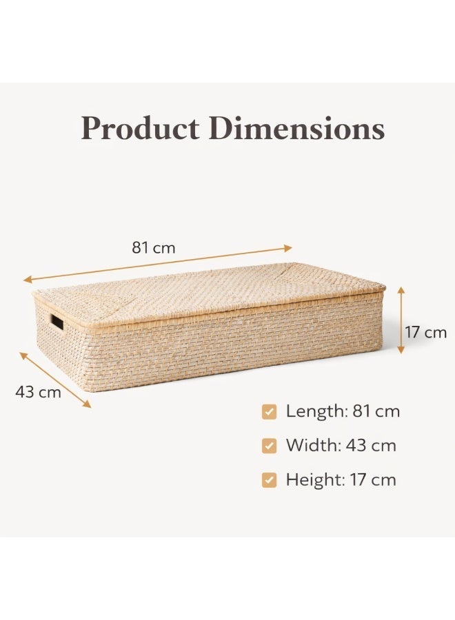 Homesmiths Rattan Under Bed Storage Basket with Lid – L 81 x B 43 x H 17 cm, Slim Flat Organizer for Clothes, Shoes, Linens & Household Items, Space-Saving Bedroom Storage - Image 2