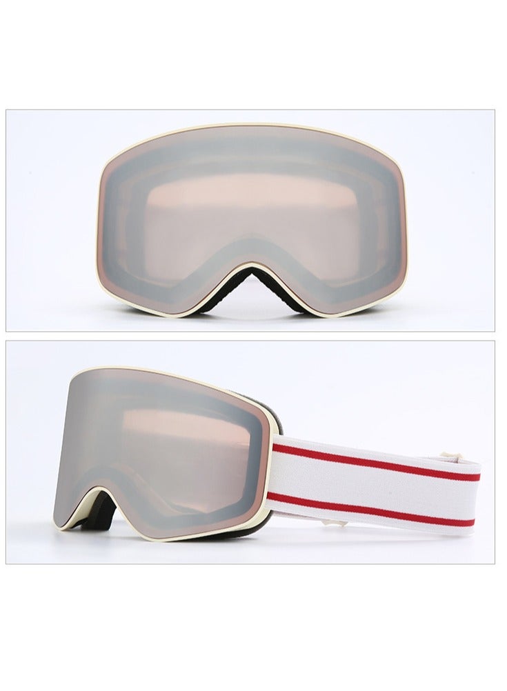 Generic Ski goggles full REVO coated glasses card myopia double anti-fog / HX15, milky white frame silver powder sheet 【send storage bag】 - Image 2