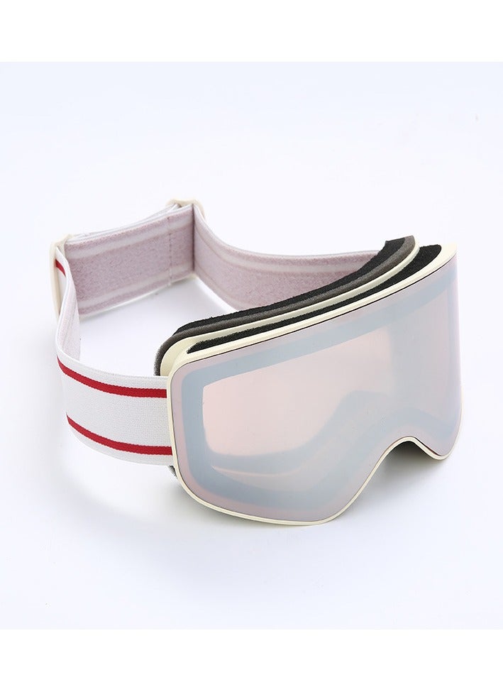 Generic Ski goggles full REVO coated glasses card myopia double anti-fog / HX15, milky white frame silver powder sheet 【send storage bag】 - Image 5