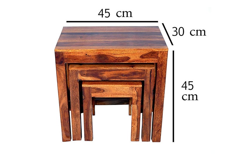 NISHANT HANDICRAFT NISHANT HANDICRAFT Wooden Nesting Table Nesting Stools Set of 3 Peg Table Solid Wood Sheesham Dark Honey  - Image 2