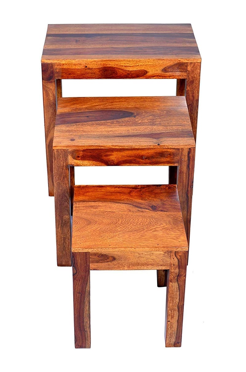 NISHANT HANDICRAFT NISHANT HANDICRAFT Wooden Nesting Table Nesting Stools Set of 3 Peg Table Solid Wood Sheesham Dark Honey  - Image 5