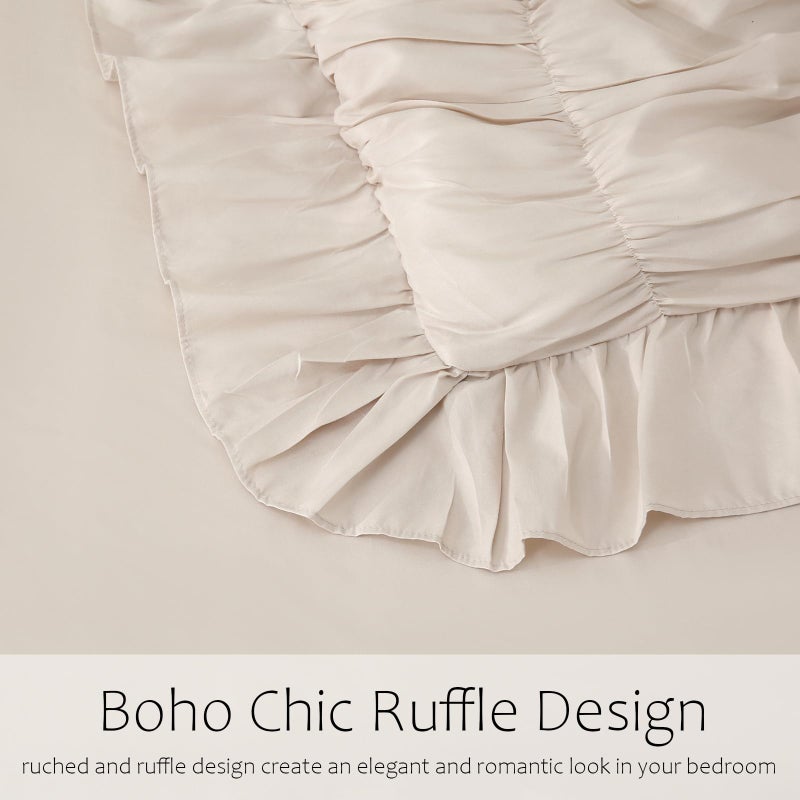 Herside Beige Ruffle Duvet Cover Set Queen Size,Ruched Boho Bedding 3 Pieces Shabby Chic Luxury Wrinkle Ruffle Comforter Cover Set,Breathable and Soft Microfiber Quilt Cover Set for All Seasons - Image 5